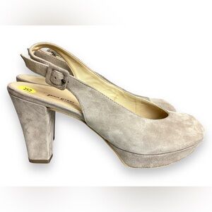 Paul Green Beige Tan Suede Peep Toe Pumps platform Sling back heels